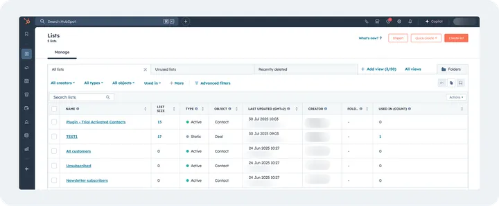 Lists in CRMs and mailing tools