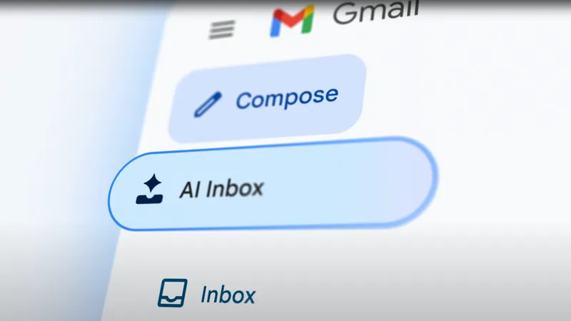 Close-up of Gmail interface showing an "AI Inbox" button inside Gmail dasboard.