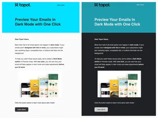 Email shown side by side in light mode and dark mode