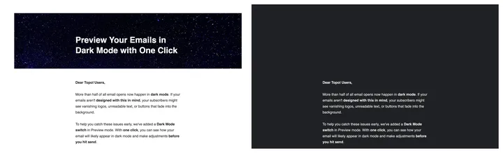 Comparison of email color schemes across dark-mode email clients