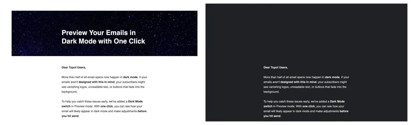 Comparison of email color schemes across dark-mode email clients