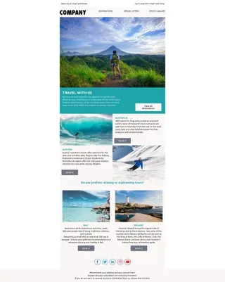 Travel-themed email newsletter template designed in Topol
