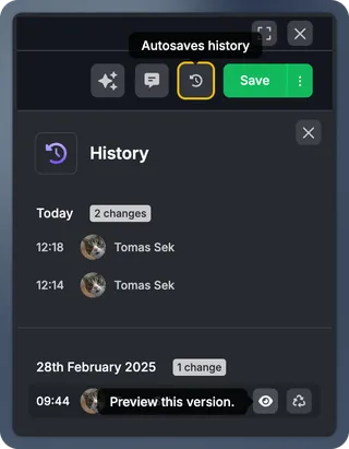 Autosave and live preview panel in the Topol editor