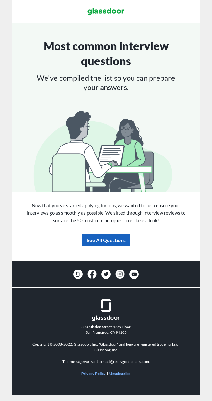 Glassdoor example of Minimalist Email Design Example of Minimalist Email Design by platform Glassdoor