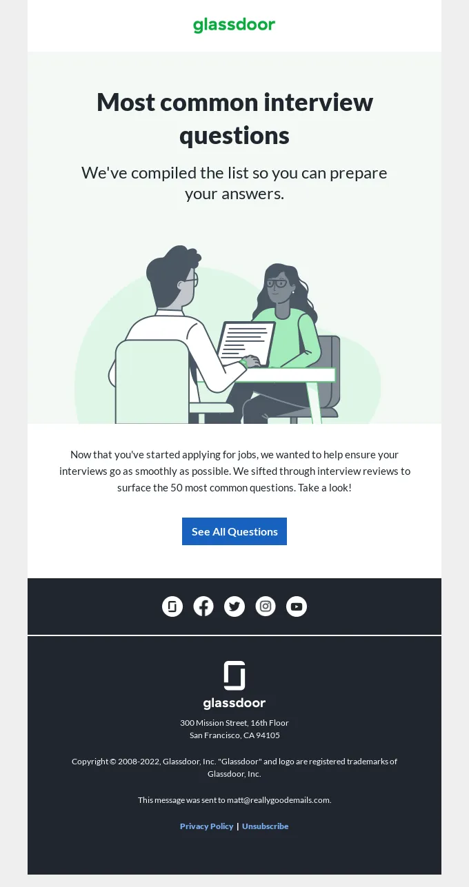 Example of Minimalist Email Design by platform Glassdoor