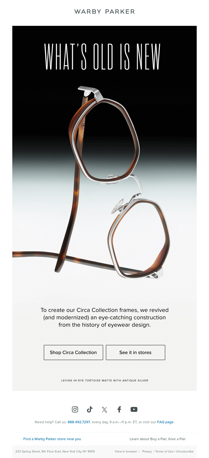 Warby Parker example of Minimalist Email Design Example of Minimalist Email Design by brand Warby Parker