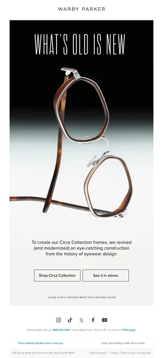 Example of Minimalist Email Design by brand Warby Parker