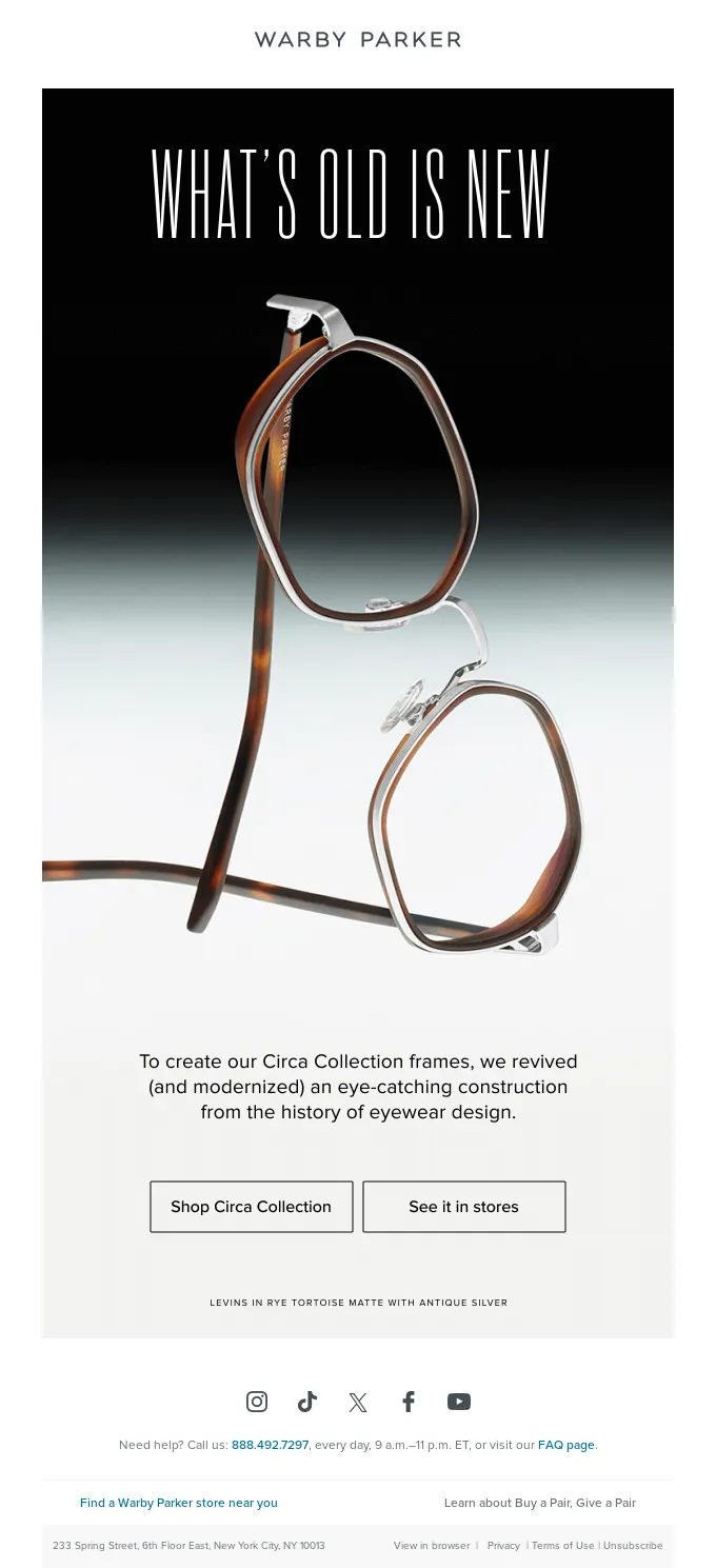 Example of Minimalist Email Design by brand Warby Parker