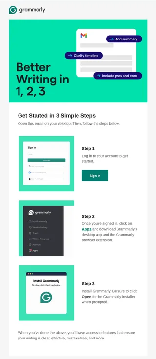 Example of Minimalist Email Design by platform Grammarly