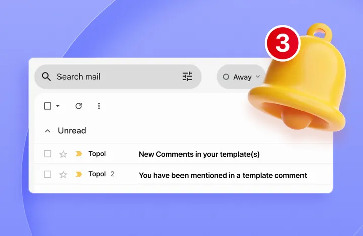 Email notification alerting a teammate to a new comment in Topol