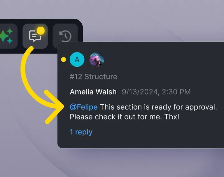 Tagging a teammate in a comment notification in Topol