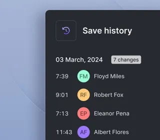 Version history panel showing saved template revisions in Topol