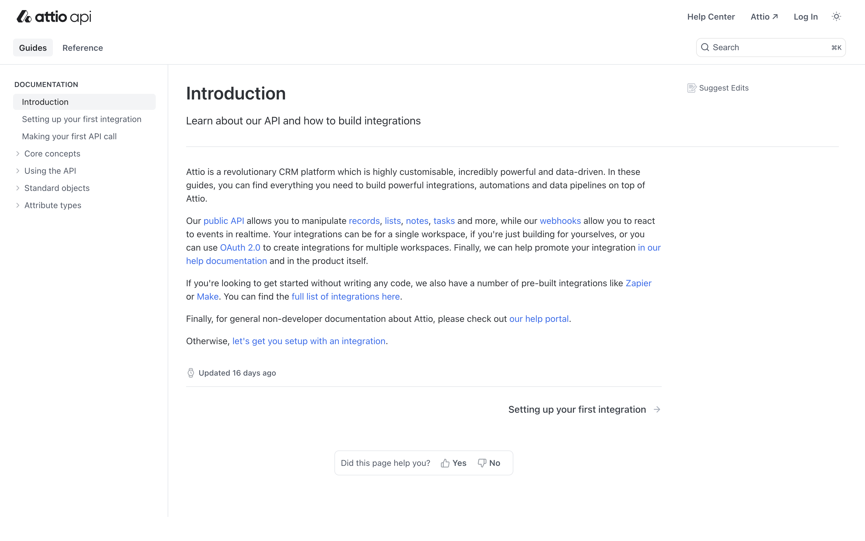 New API docs / dev center | Attio Changelog