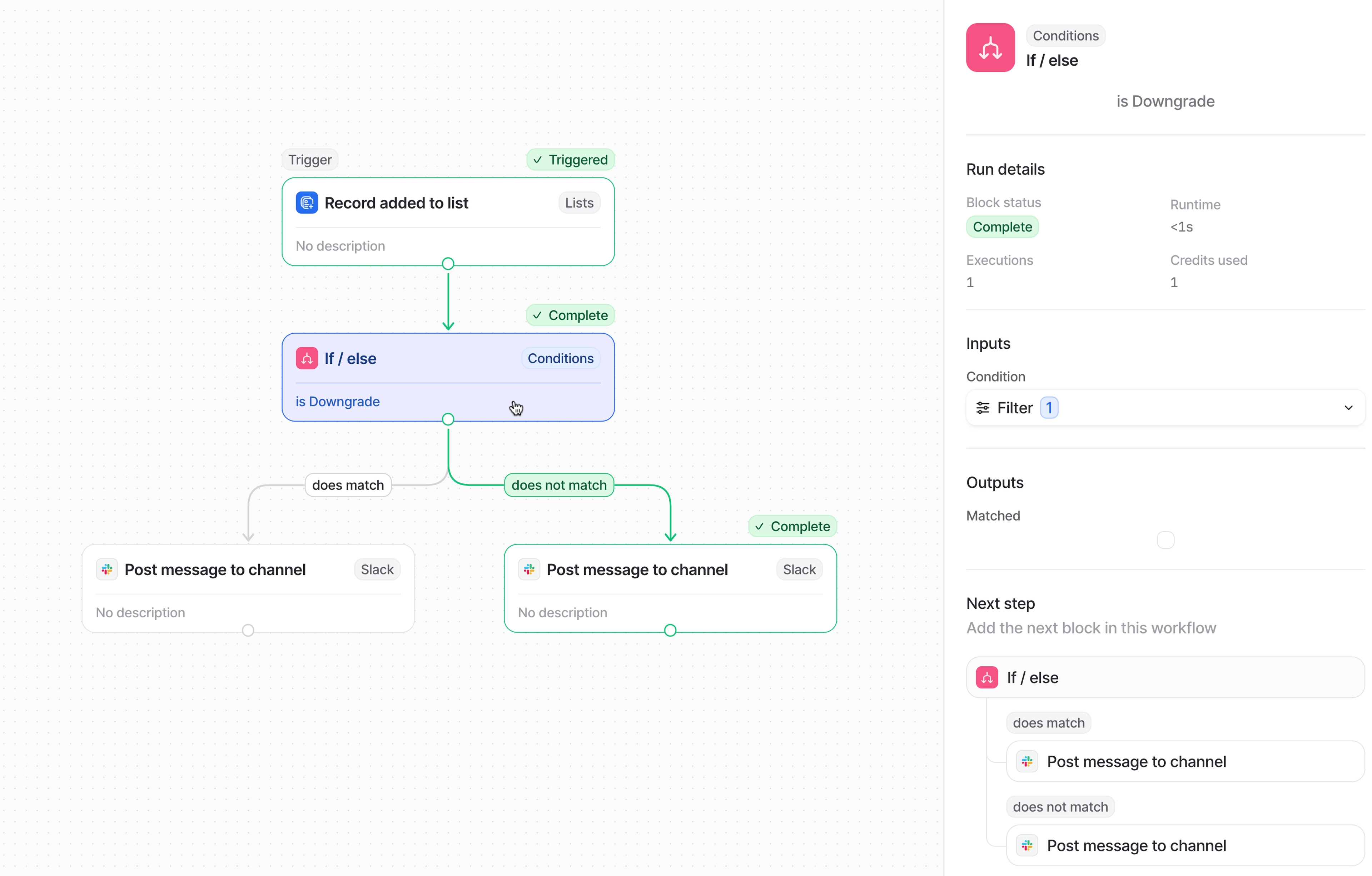 Example workflows run with sidebar if/else block.