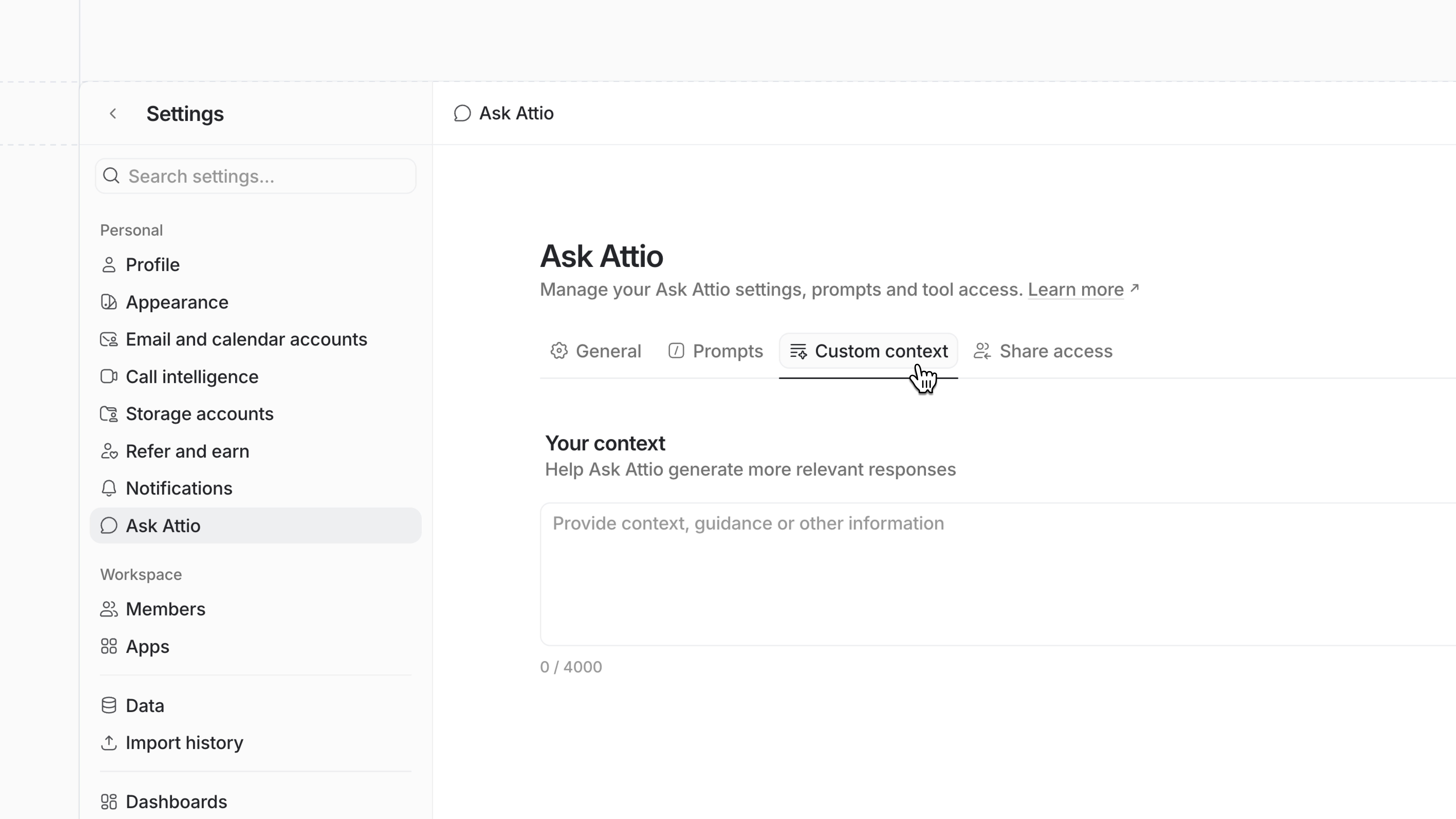 Custom context in Ask Attio | Attio Changelog