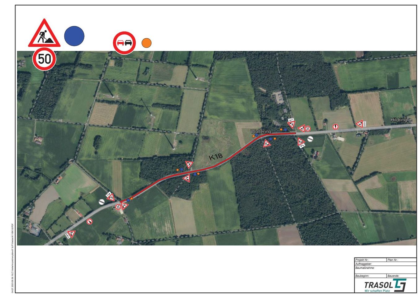 Plan der Arbeiten an der Kreisstraße K 18 in Vreden