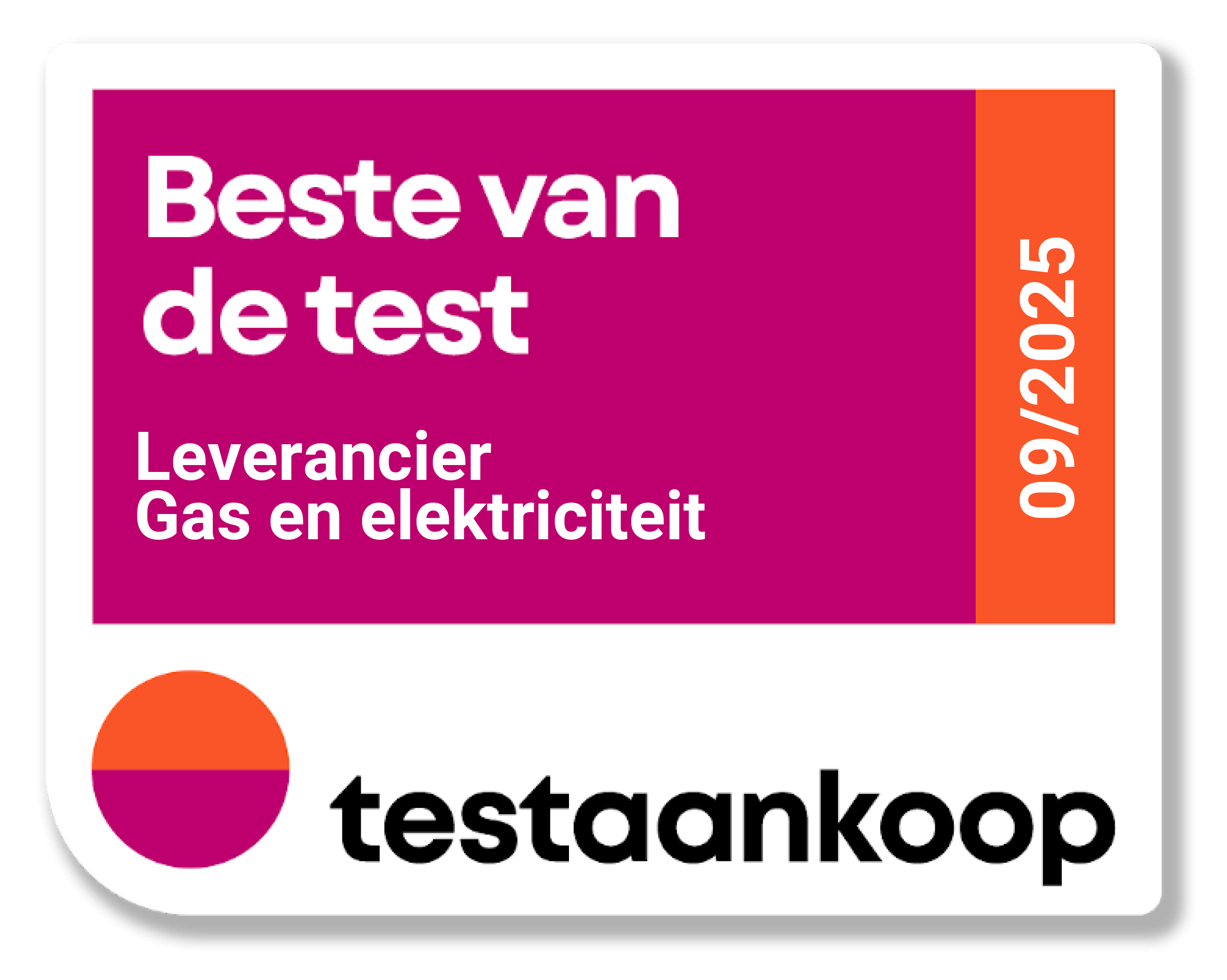 Logo beste van de test Testaankoop 2025 voor DATS 24 als leverancier van gas en elektriciteit.