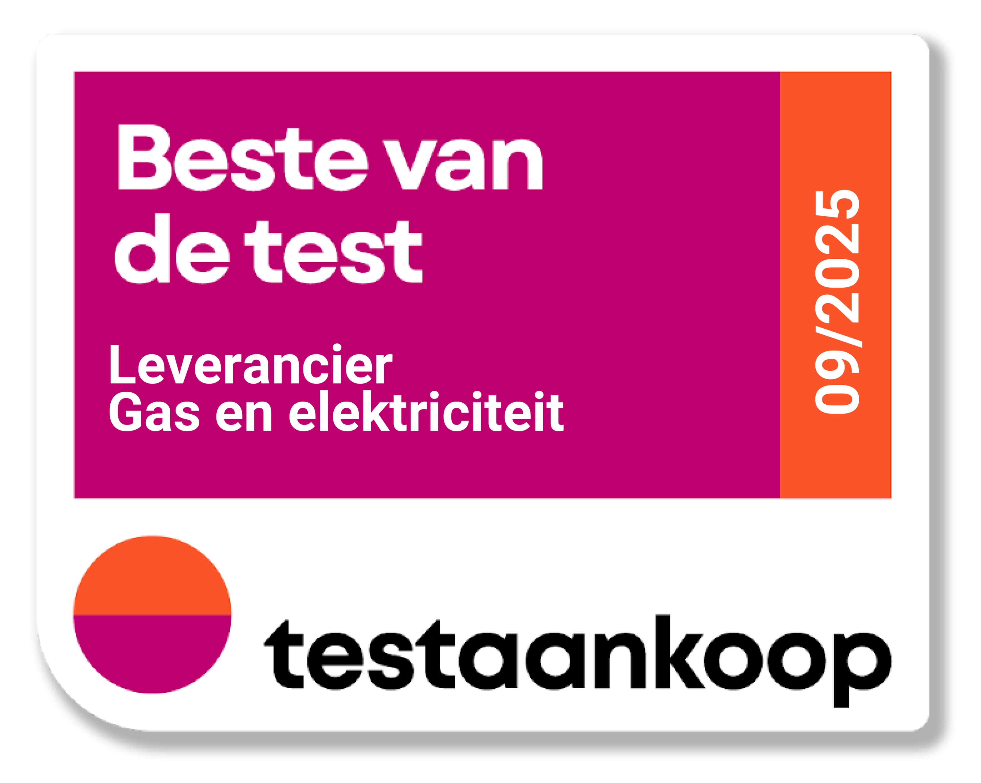 Logo beste van de test Testaankoop 2025 voor DATS 24 als leverancier van gas en elektriciteit.