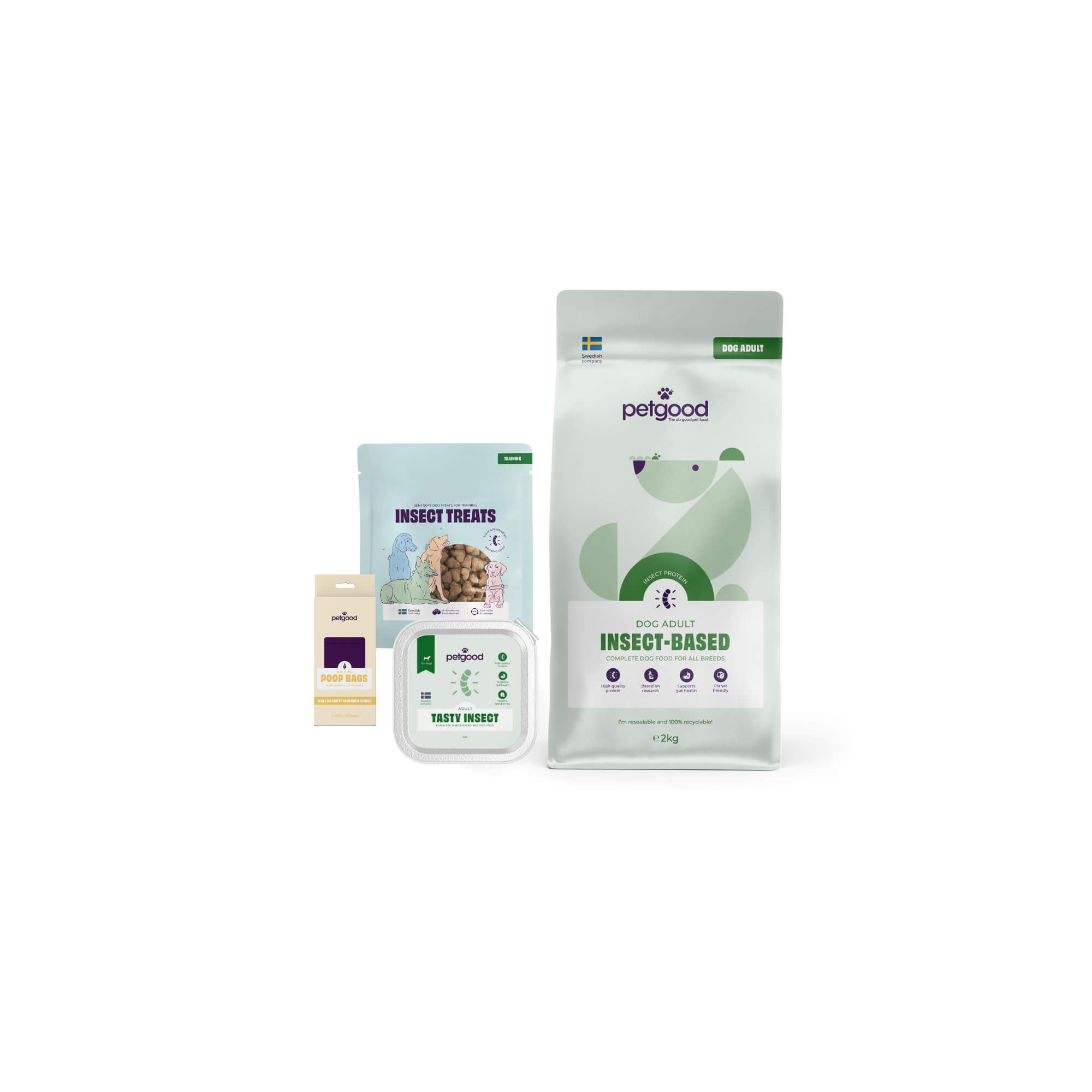 Startpaket | Hund , 2 kg, hundgodis, bajspåsar, dental sticks och våtfoder.
