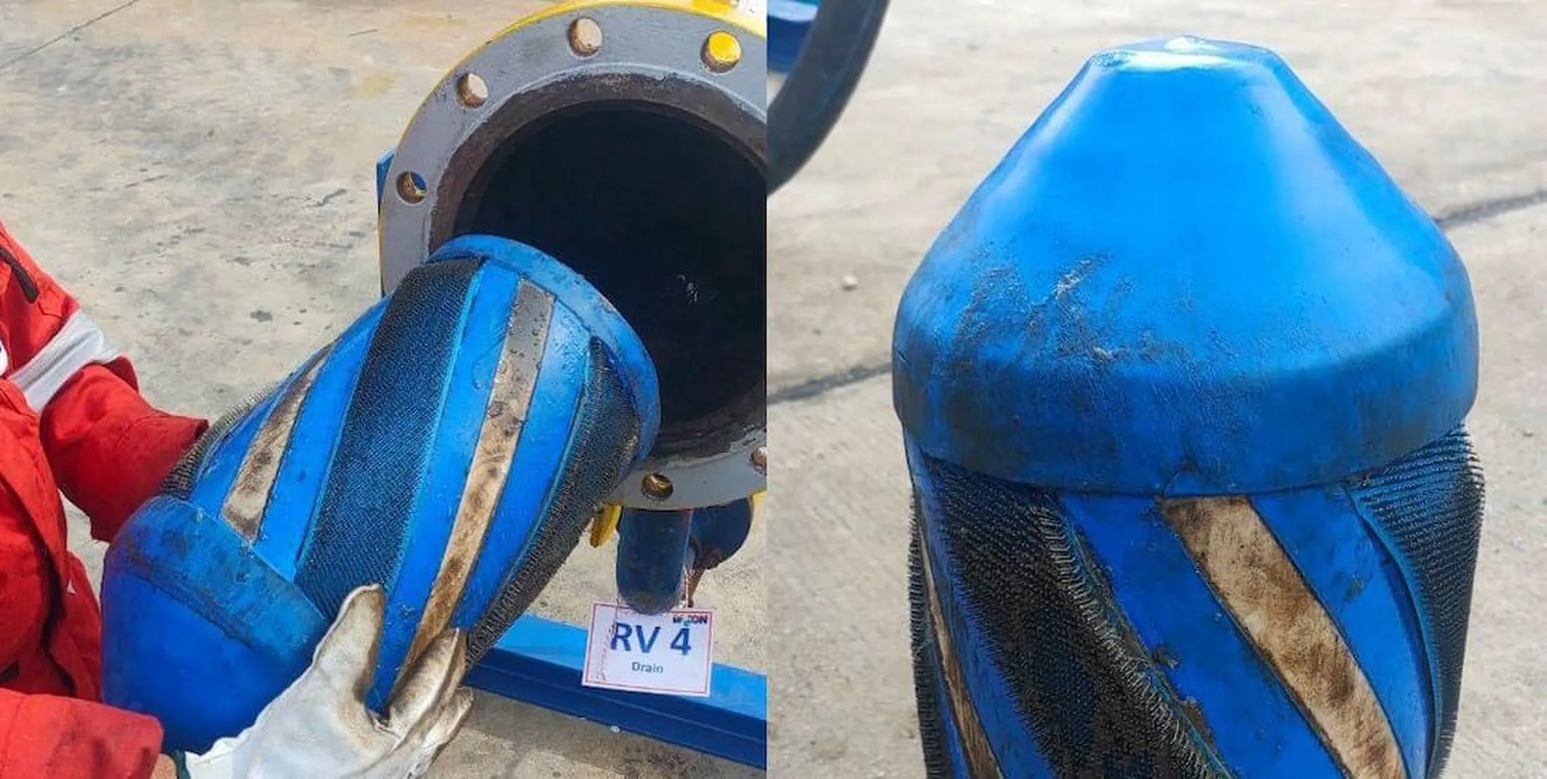 Sprial brush foam PIG after pipeline cleaning run at Dacon's headquarters in Rayong Thailand.