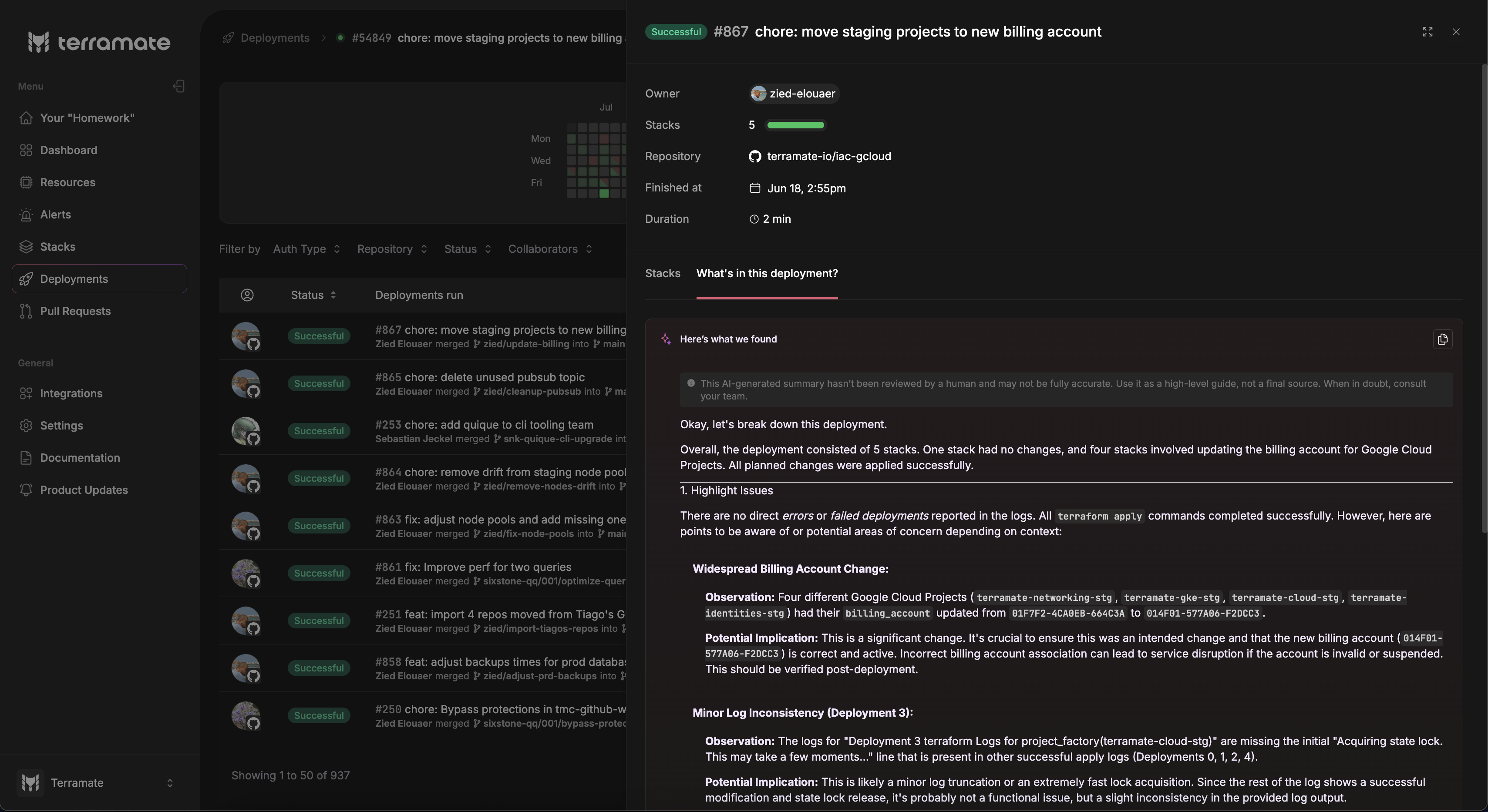 AI Mate summarize and explain deployments
