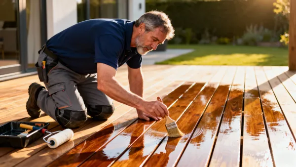Painter Apply Oil To Decking