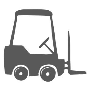 Ein grauer Gabelstapler als Icon abgebildet.