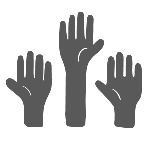 Drei graue Hände, die nach oben deuten, als Icons abgebildet.