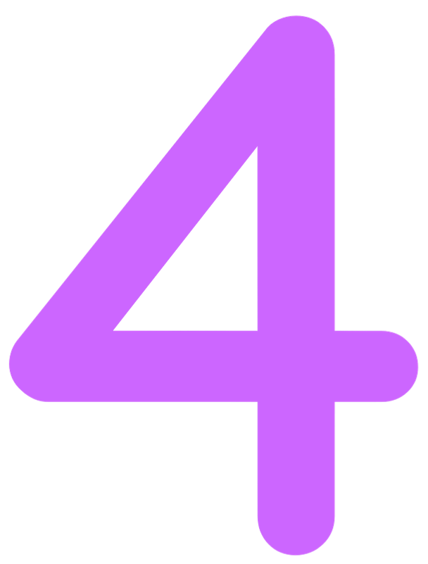 A large, bold, purple number four on a white background.