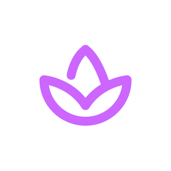A purple, stylized lotus flower icon on a transparent background.