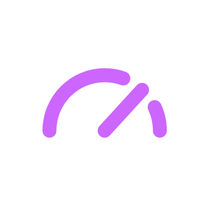 Abstract purple icon on a black background featuring curved and diagonal lines forming a stylized shape.