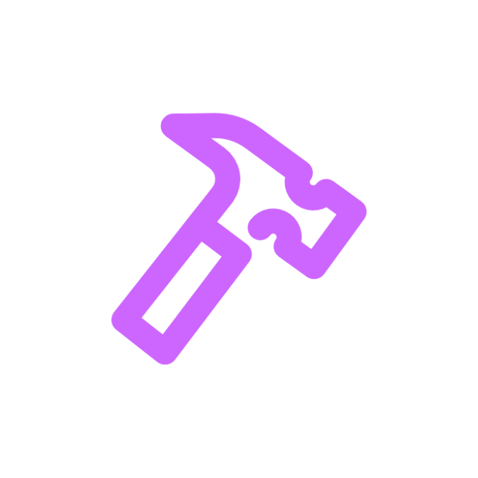 A purple hammer icon on a black background.