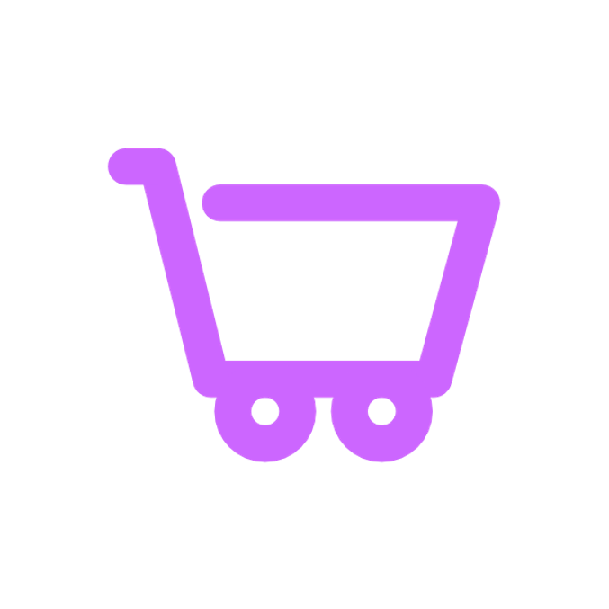 Purple shopping cart icon on a transparent background.