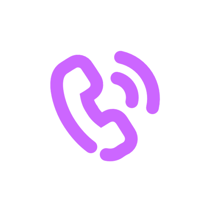 Purple phone receiver icon with sound waves on a transparent background.