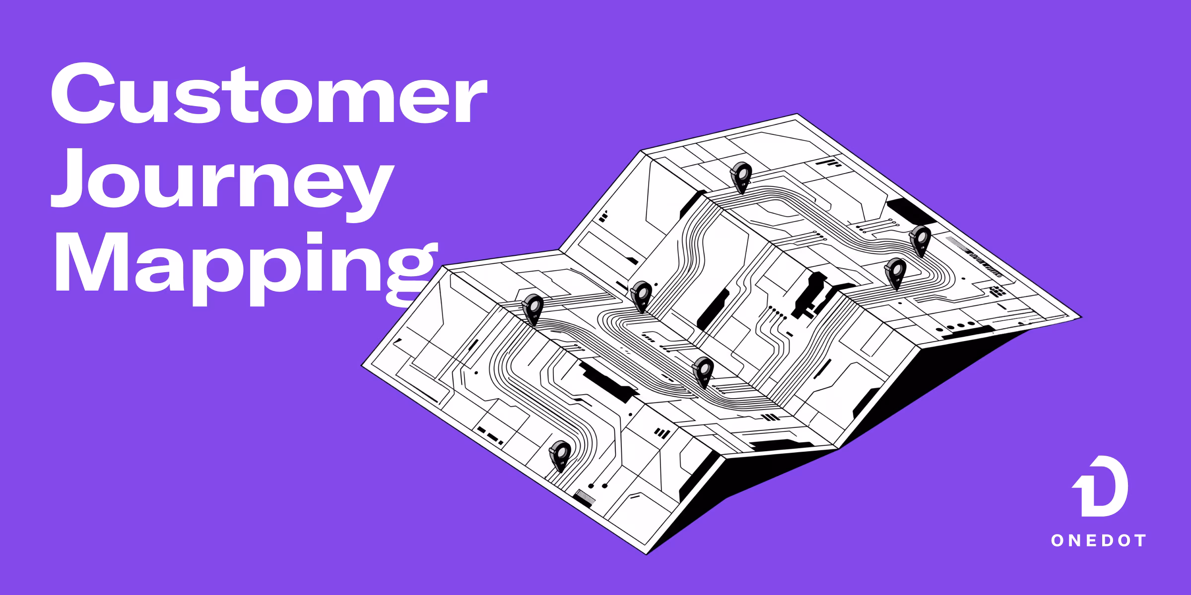 ONEDOT Insights Artikel Customer Journey Mapping verbildlicht nur eine Karte auf lila Hintergrund