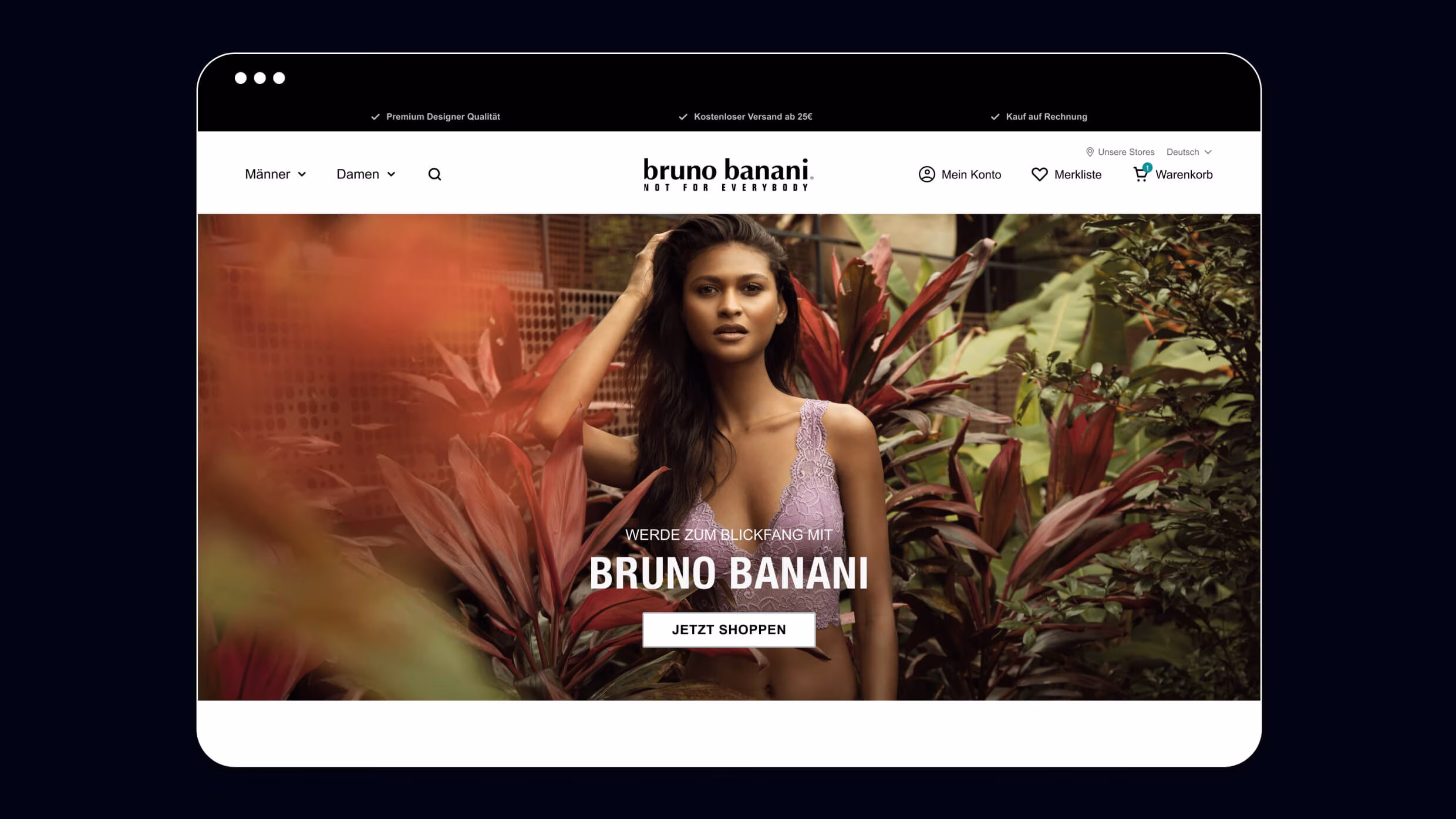 Vorschau des neuen Bruno Banani Onlineshop Einstiegs