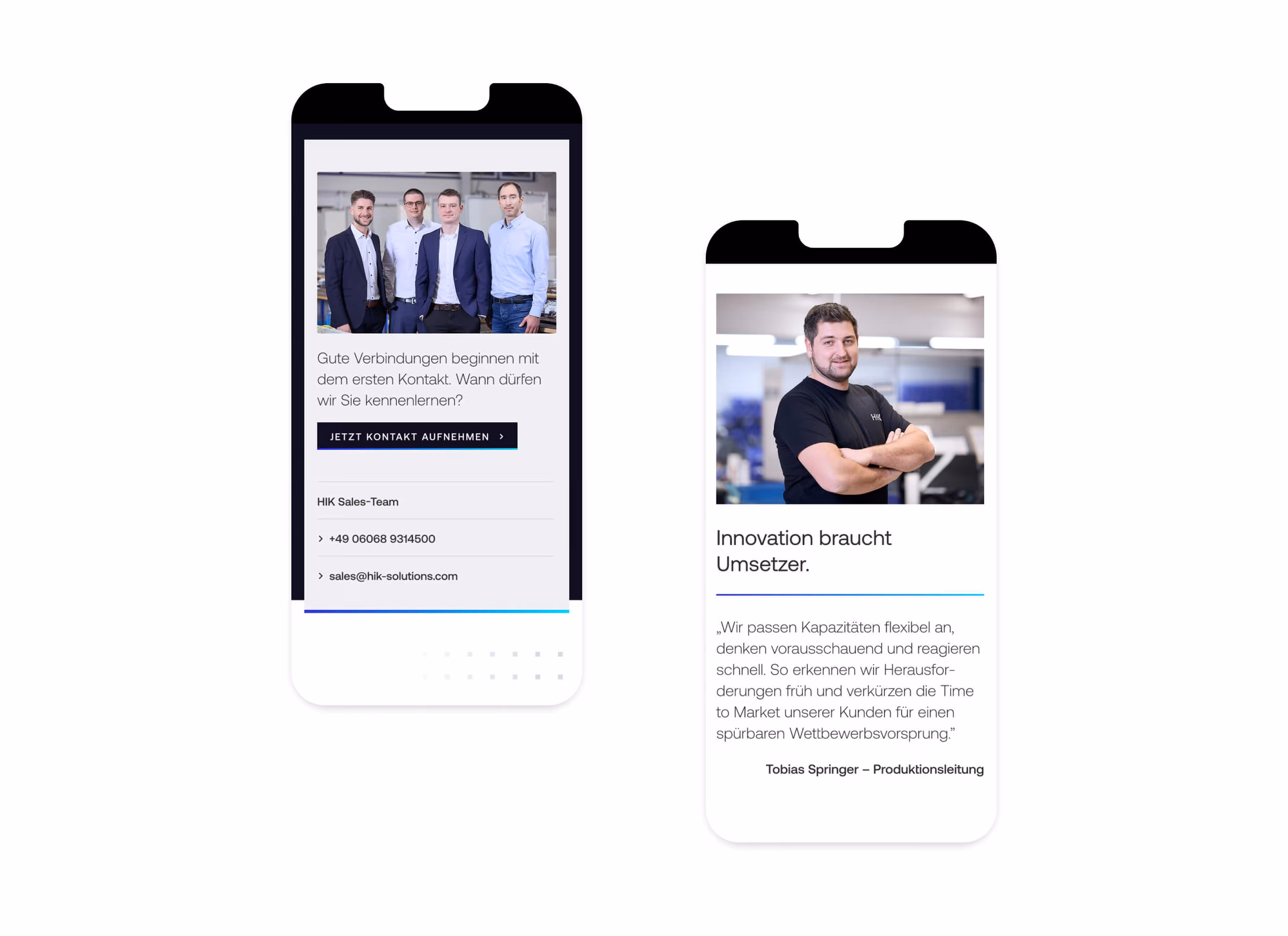 Mobile Screens Kontakt und Zitat HIK