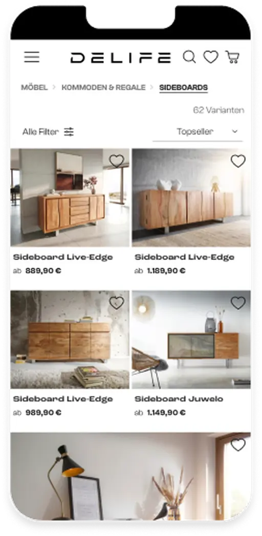 Mobile Mockup Delife Kategorie