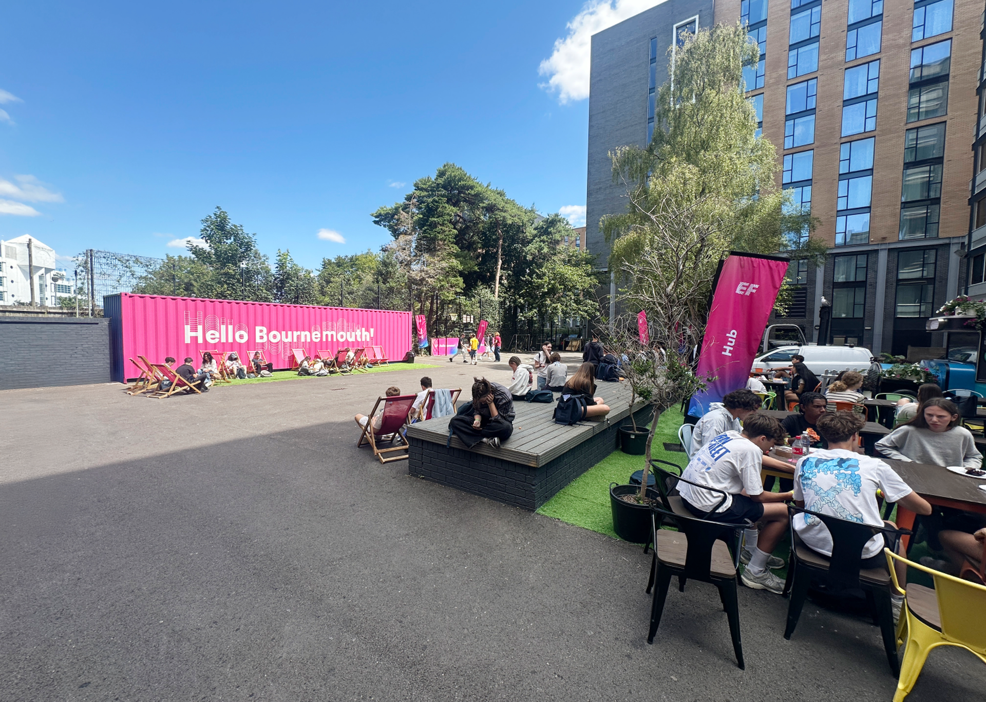 Students near Campus building