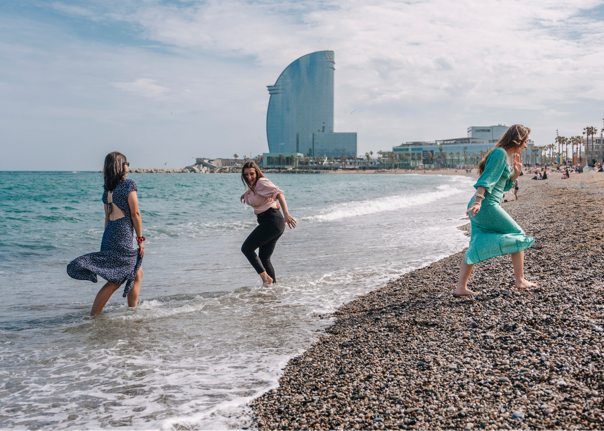 Students Playing in Beach