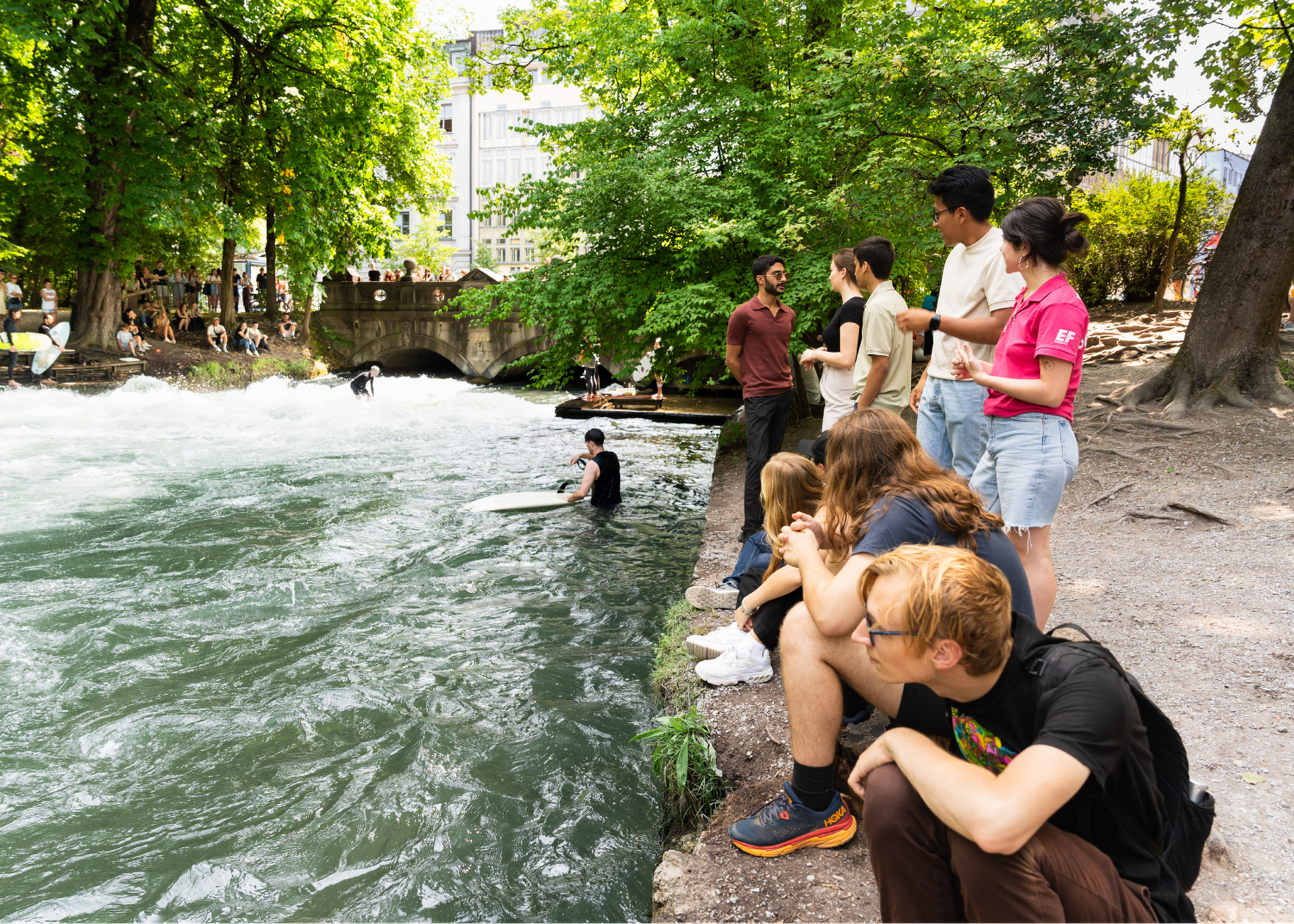 Students Surfing Eisbach River