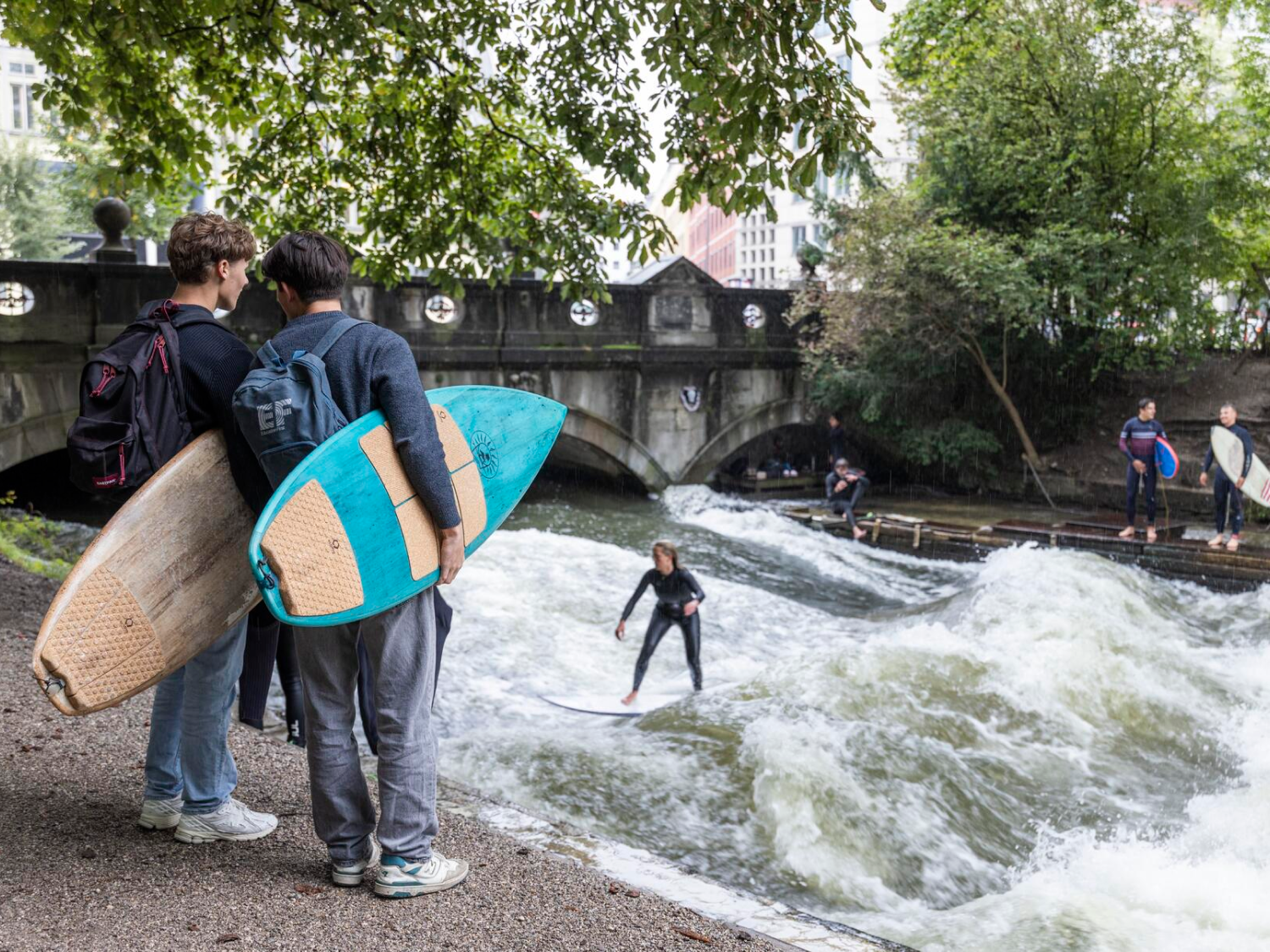 Students Surfing At Eisbach River
