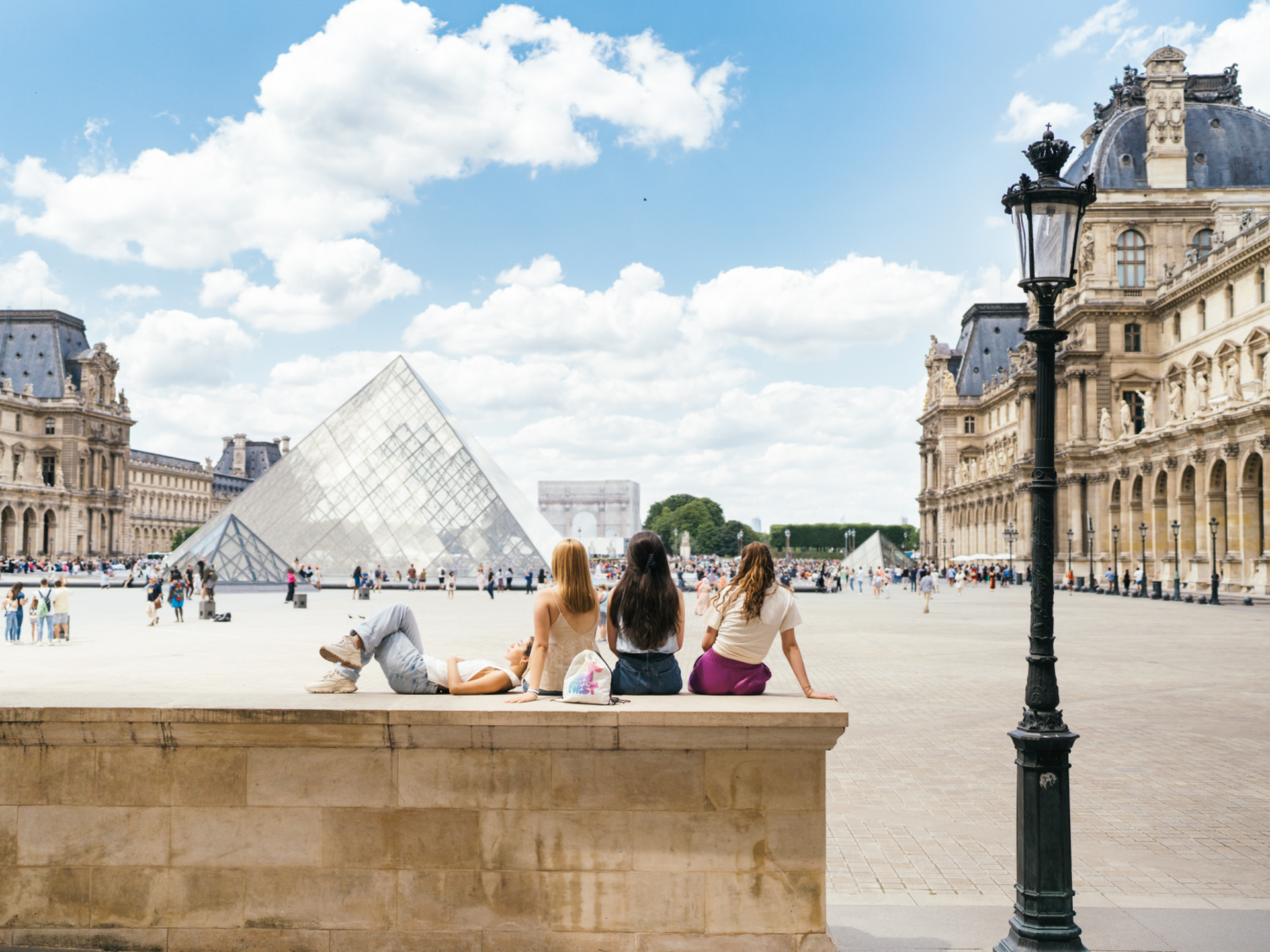 Students near Louvre Museum