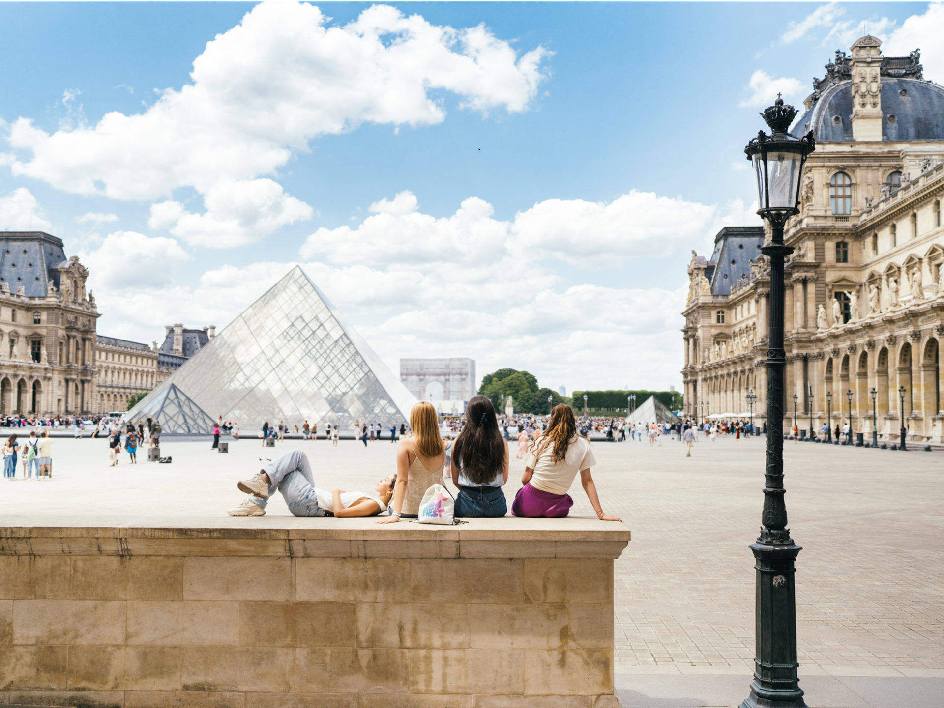 Students near Louvre Museum