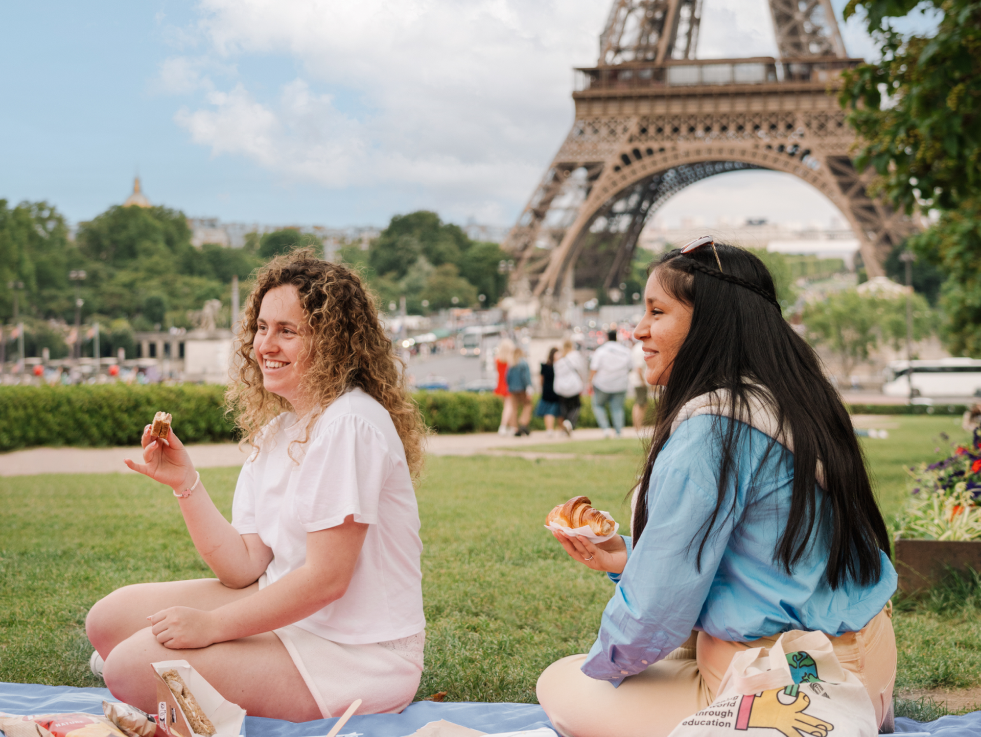 Students Eating Near Eiffel tower
