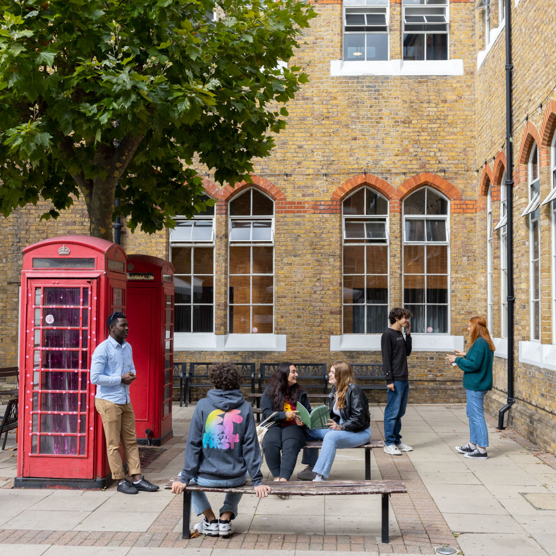 Students near Campus Building