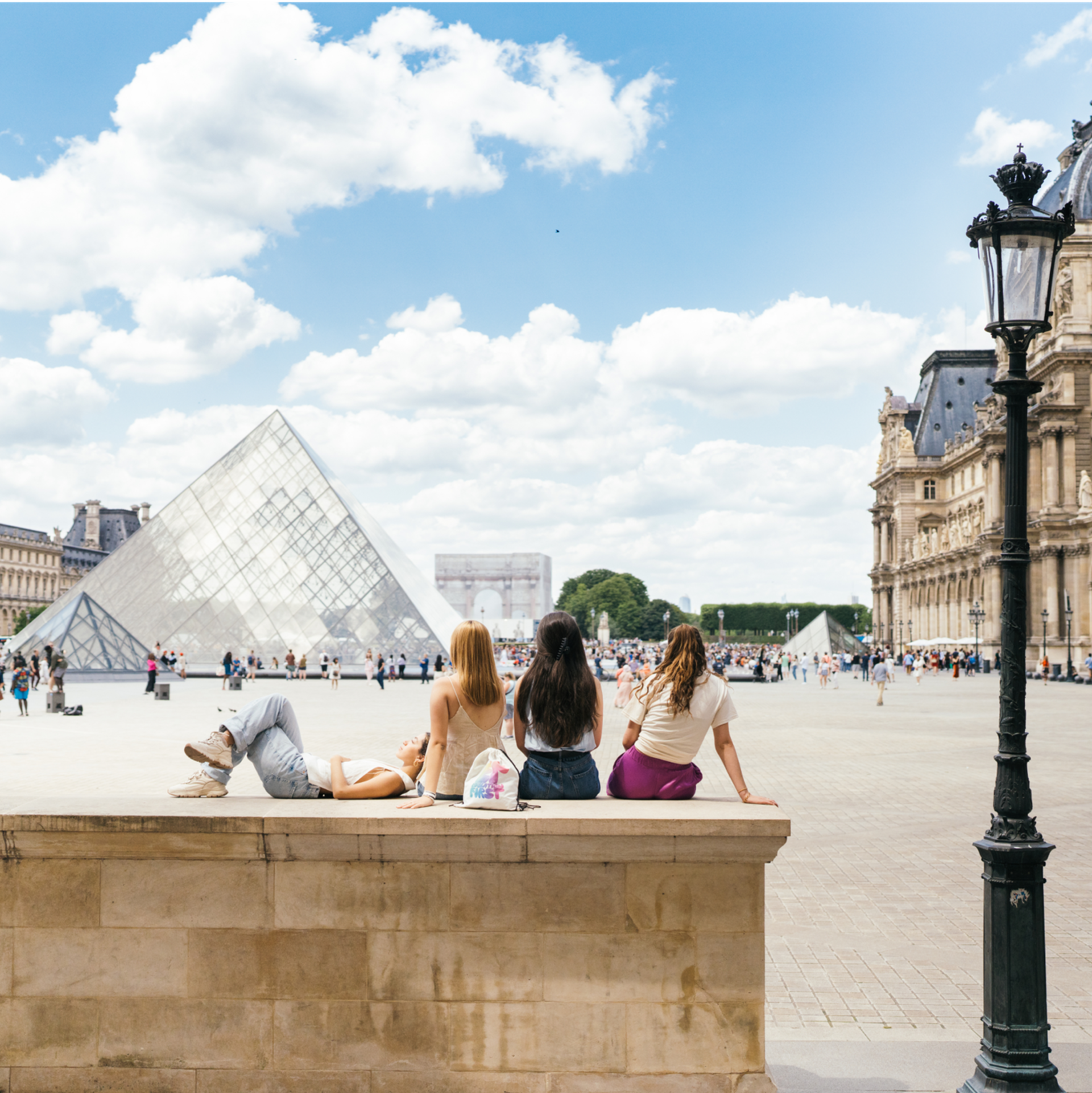 Students near Louvre Museum