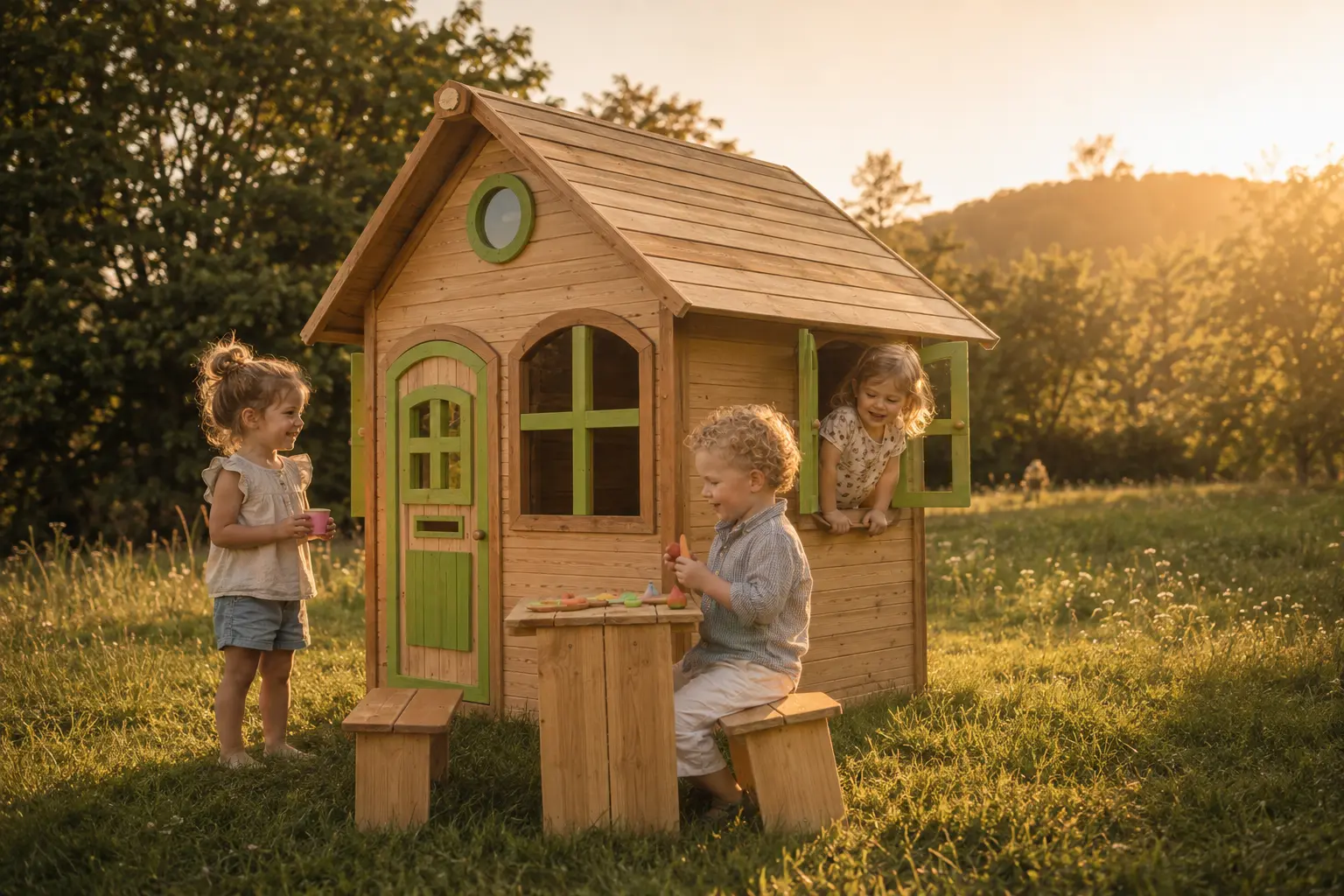 Enfant près d’une cabane de jeu