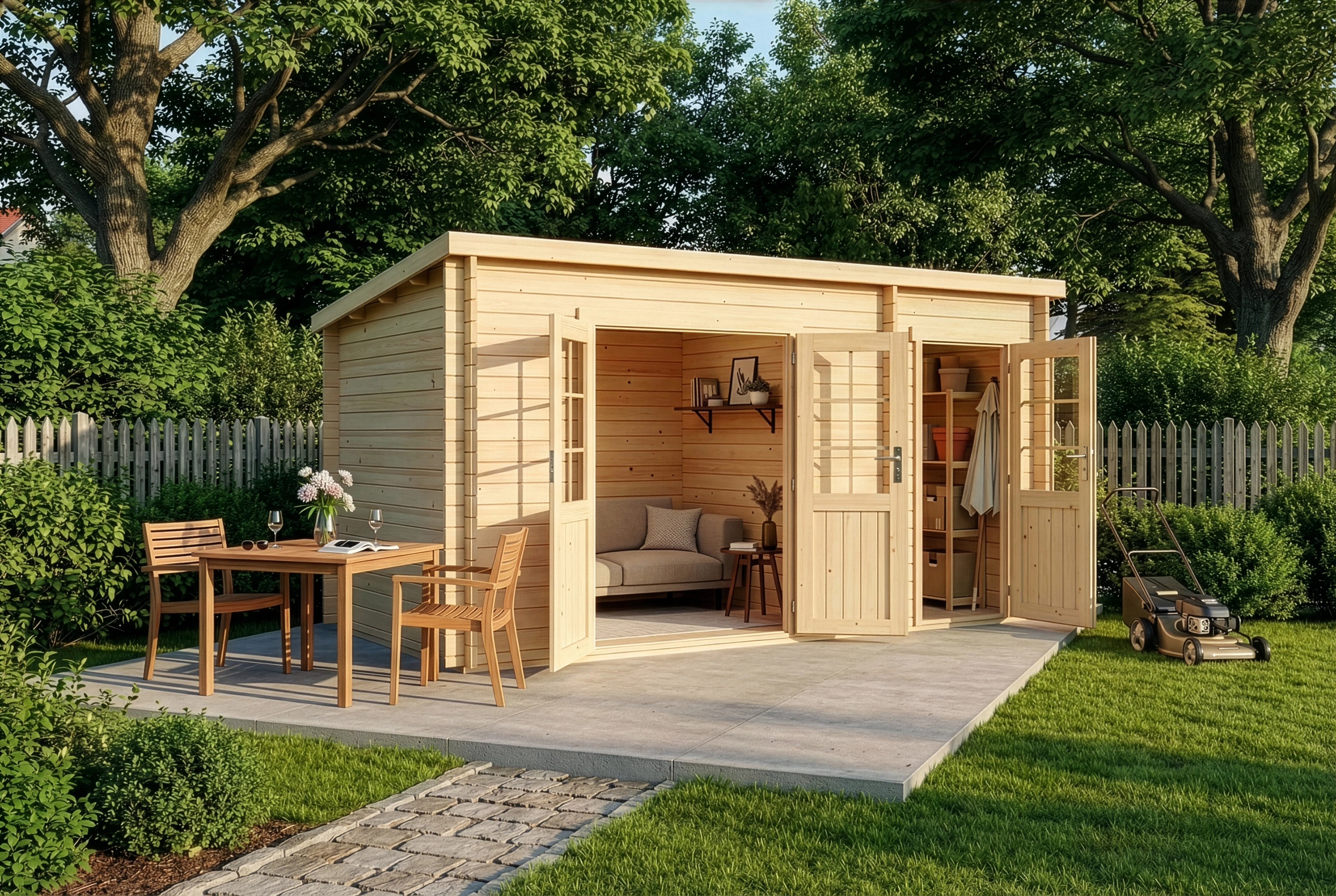 Gartenhaus mit Lounge-Terrasse und Stauraum