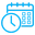 Outlined clock and calendar in blue, indicating time and date scheduling or management.